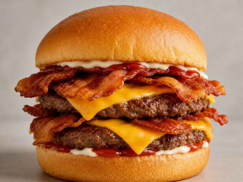 Illustrative homemade Bacon King-style Burger