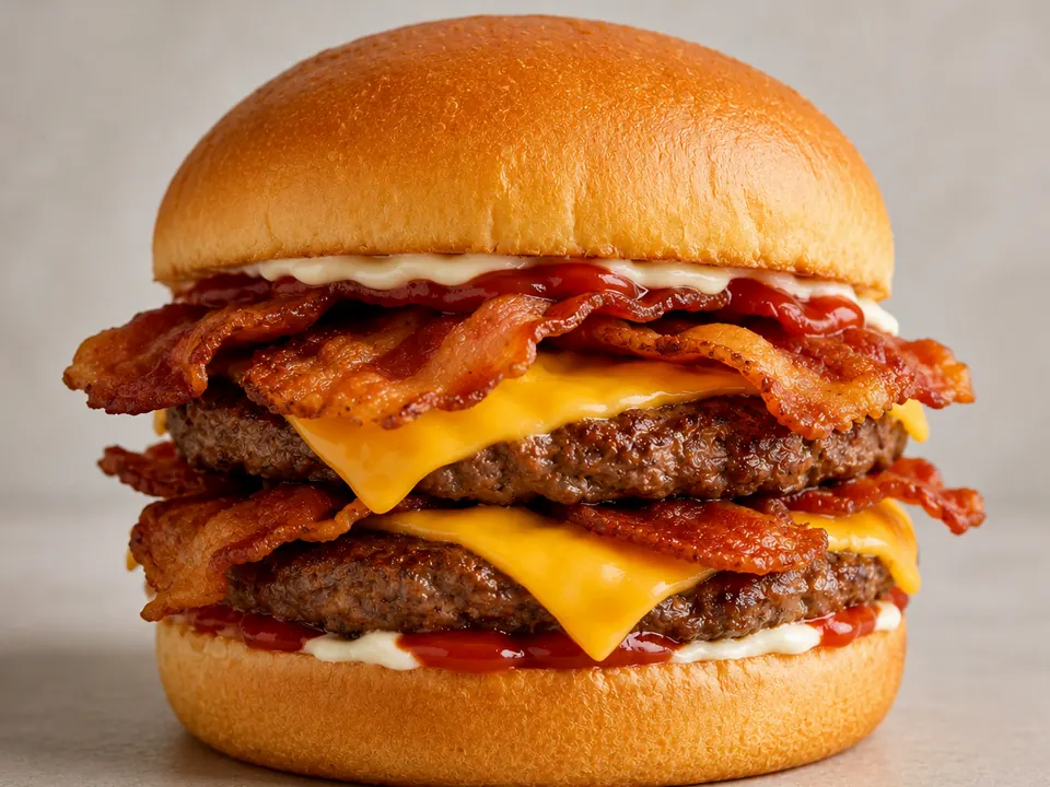 Illustrative homemade Bacon Cheeseburger-style