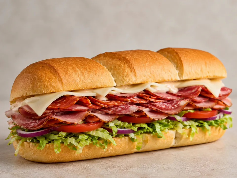 Illustrative homemade Bacon Turkey Bravo-style Sandwich