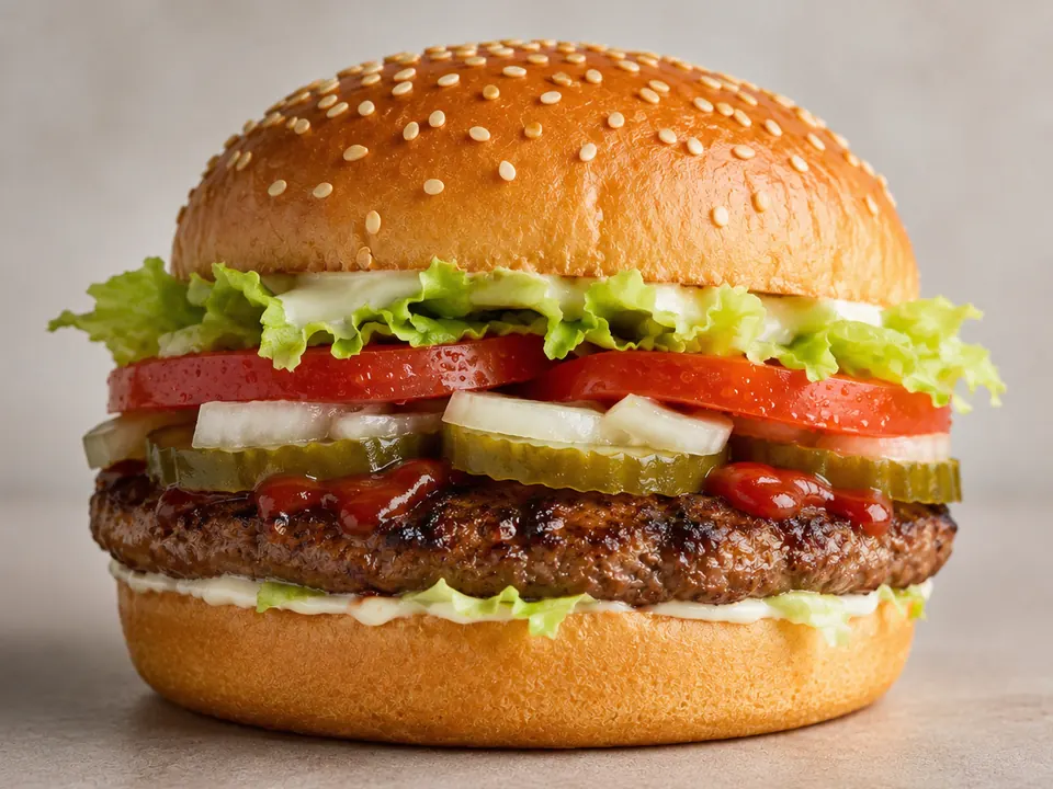 Illustrative homemade Dave's Single-style Burger