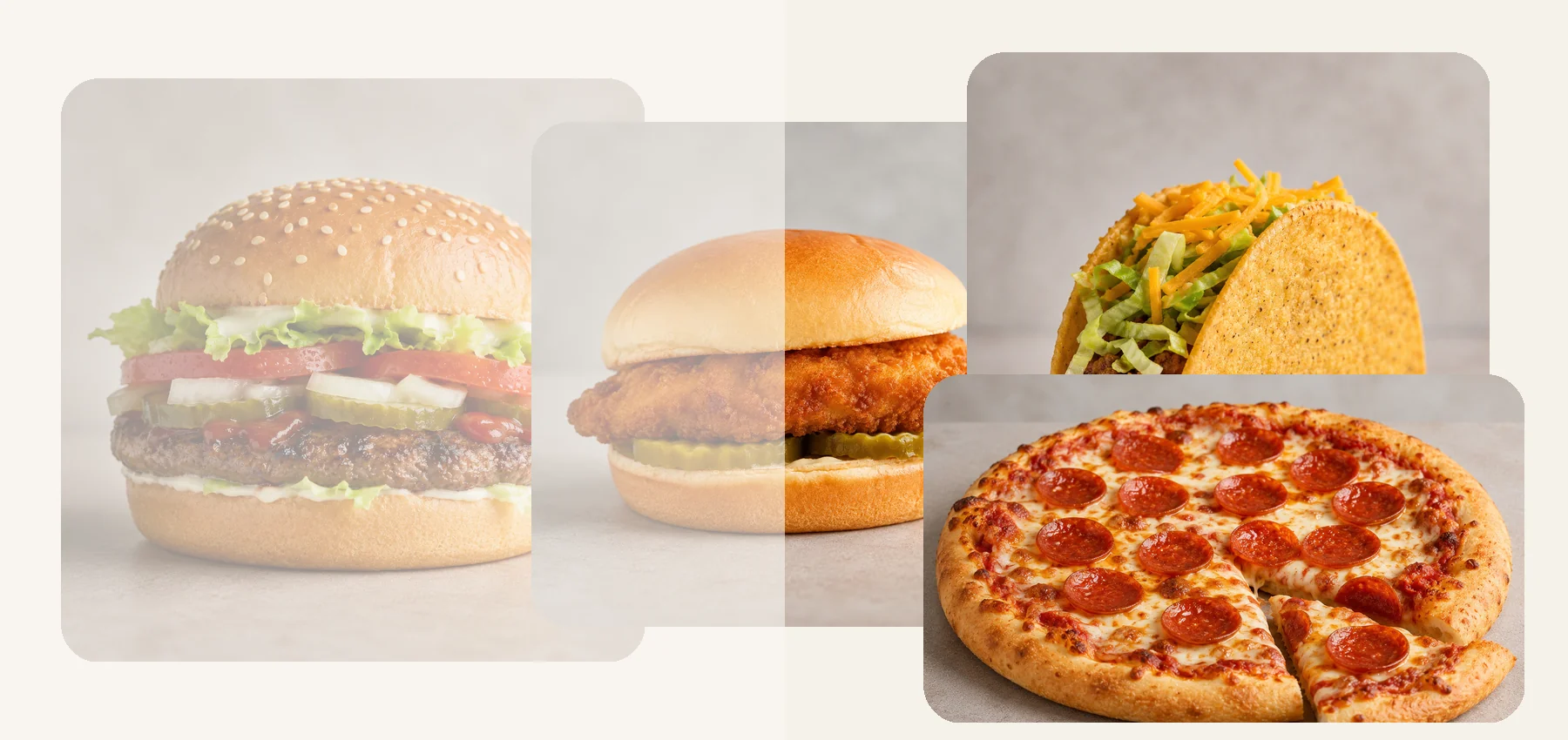 Homemade restaurant-inspired burgers, chicken, tacos and pizza